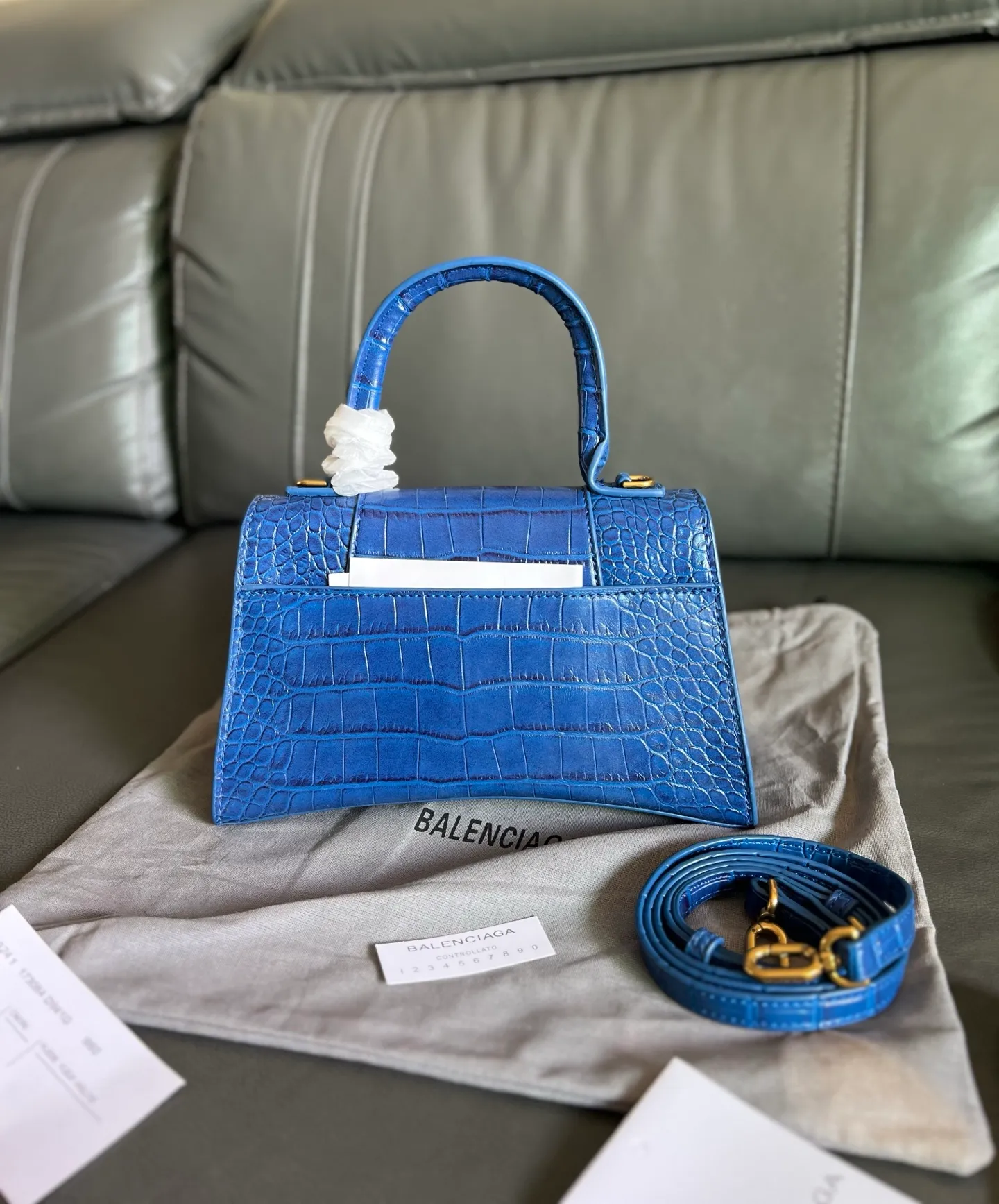 All Categories Official Website "Brand Women's Bags" Women's Bags 💙 BALENCIAGA 2026 New BALENCIAGA Crocodile Pattern Buckle Hourglass Bag