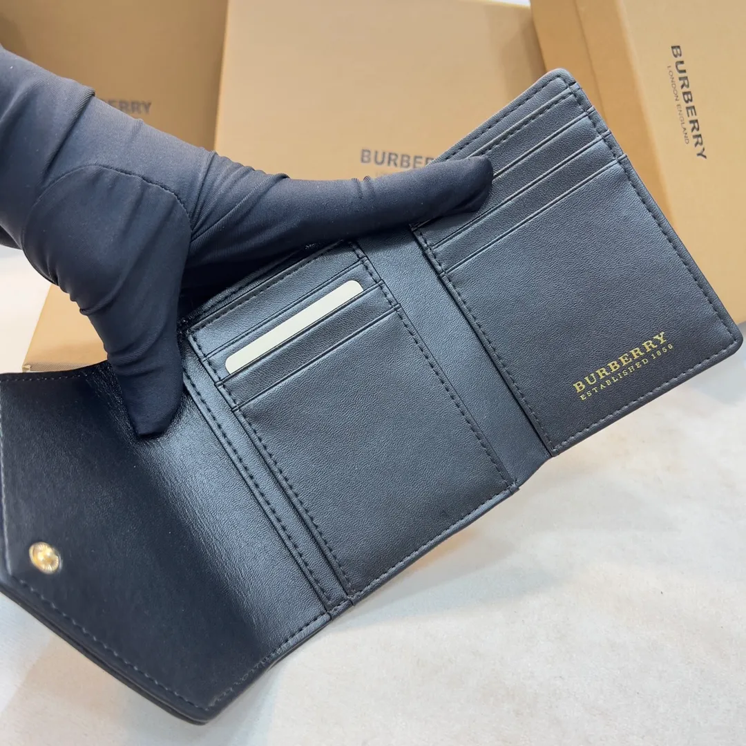 p170 [Burberry•Burberry] original product🇮🇹～～🎉 Vintage exquisite folding short clip, made of spliced ​​calfskin material👍Counter quality, fine workmanship💋Real shot📷,🆔🆔1186 brown, brown size: 8.5cm*4cm*9cm