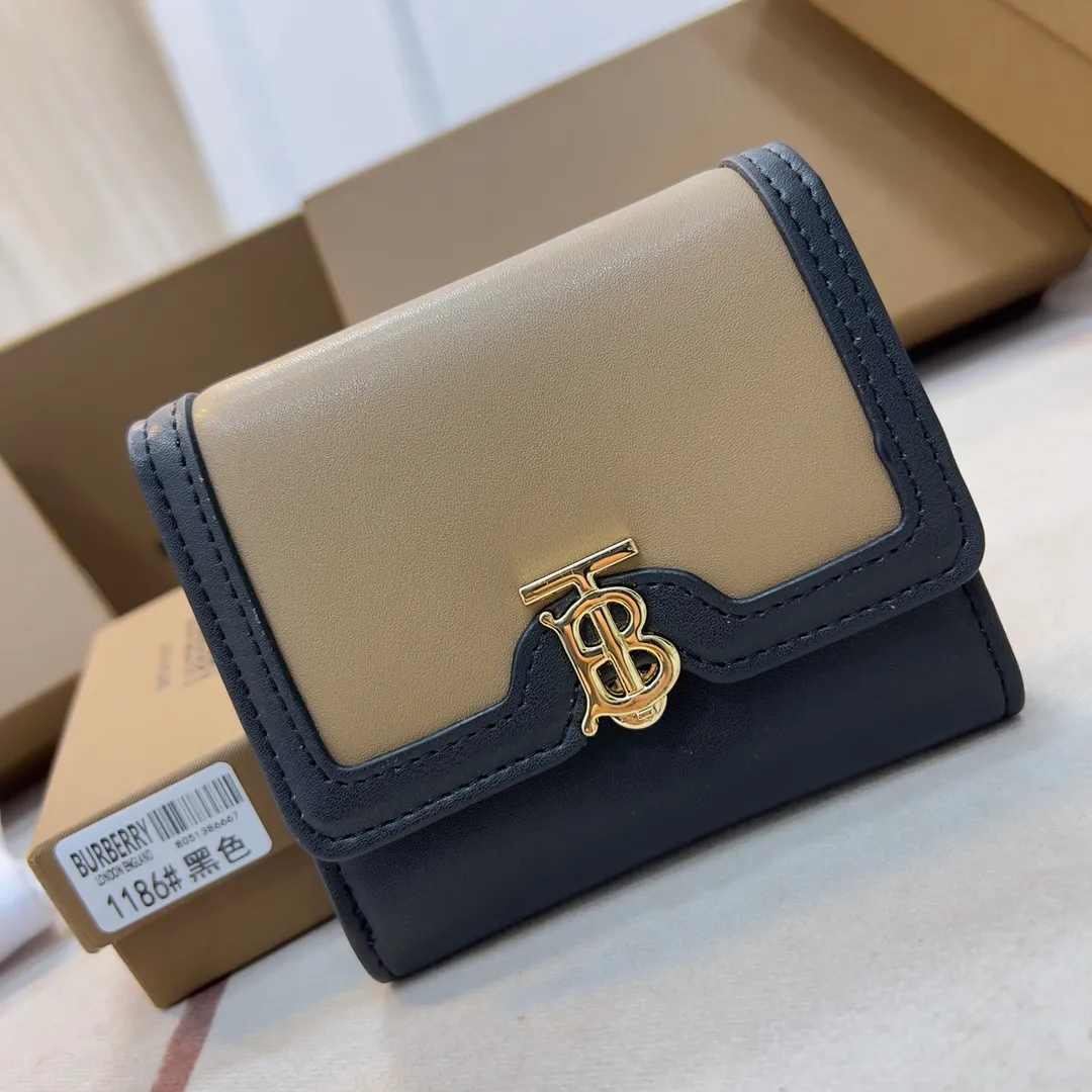 p170 [Burberry•Burberry] Original product🇮🇹~~🎉 Vintage exquisite folding short clip, made of spliced ​​calfskin material👍Counter quality, fine workmanship💋Real shot📷,🆔🆔1186 black, size: 8.5cm*4cm*9cm
