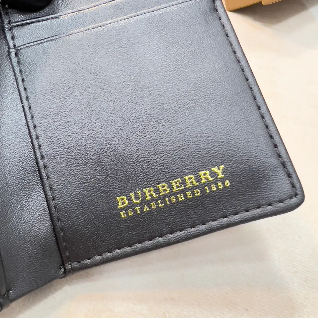 p170 [Burberry•Burberry] Original product🇮🇹~~🎉 Vintage exquisite folding short clip, made of spliced ​​calfskin material👍Counter quality, fine workmanship💋Real shot📷,🆔🆔1186 black, size: 8.5cm*4cm*9cm