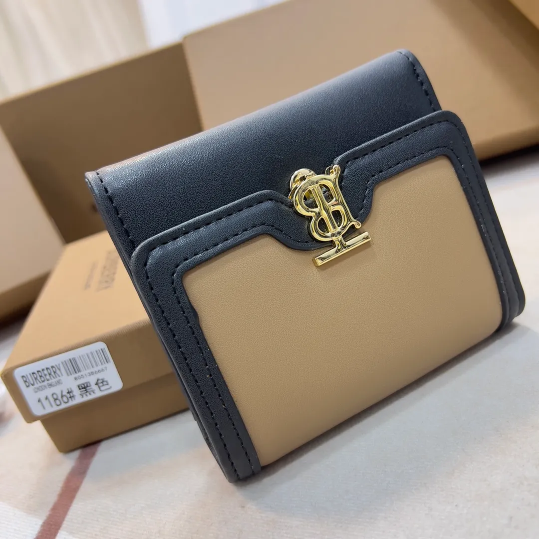 p170 [Burberry•Burberry] Original product🇮🇹~~🎉 Vintage exquisite folding short clip, made of spliced ​​calfskin material👍Counter quality, fine workmanship💋Real shot📷,🆔🆔1186 black, size: 8.5cm*4cm*9cm