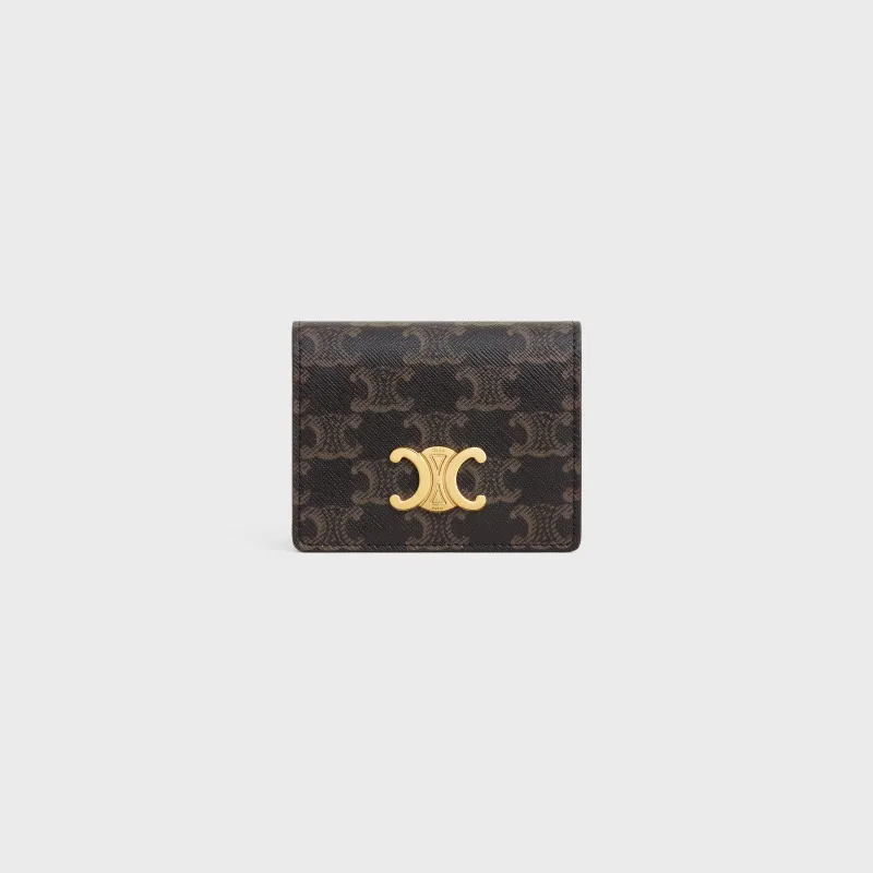 [Special grade pure steel hardware original leather] TRIOMPHE logo printed flip business card holder card holder/2024 Xiaosai No.: 10M122DB7.04LU 123 122 yellow brown/presbyopia