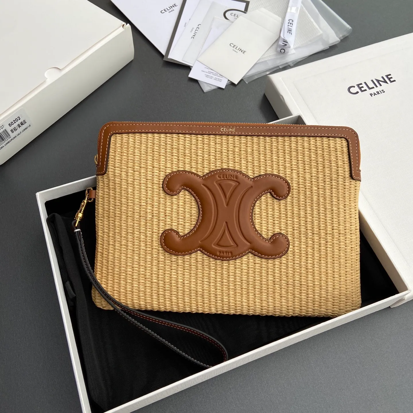 [Special grade pure steel hardware original leather] ¥740 TRIOMPHE iconic printed clutch bag/No.: 10J502FES.04LU 502 50202 Grass brown/tawny leather Size: w25×h17.5×d1cm