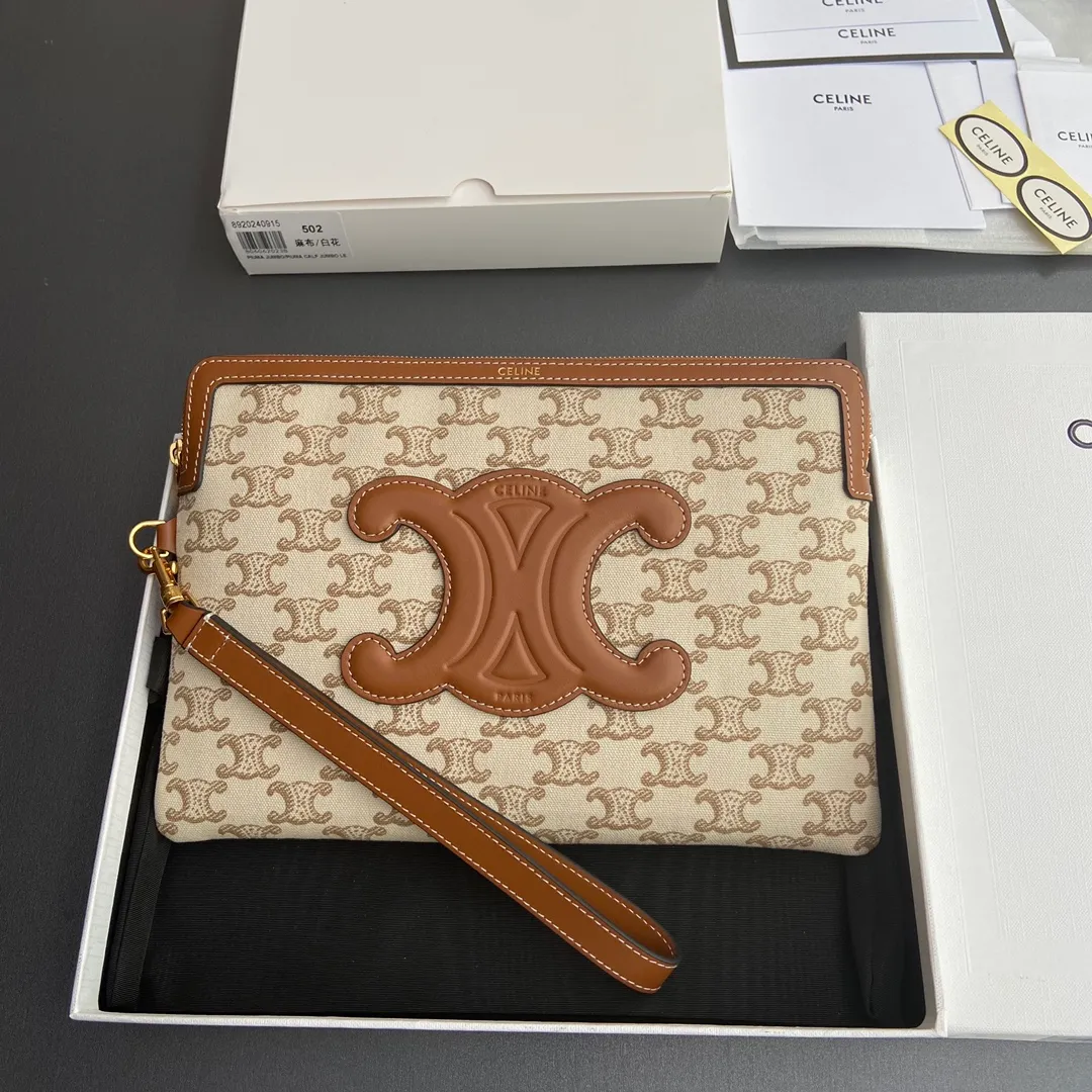 [Special grade pure steel hardware original leather] ¥740 TRIOMPHE iconic printed clutch/2024 Xiaosai No.: 10J502FES.04LU 502 502 linen/white flower