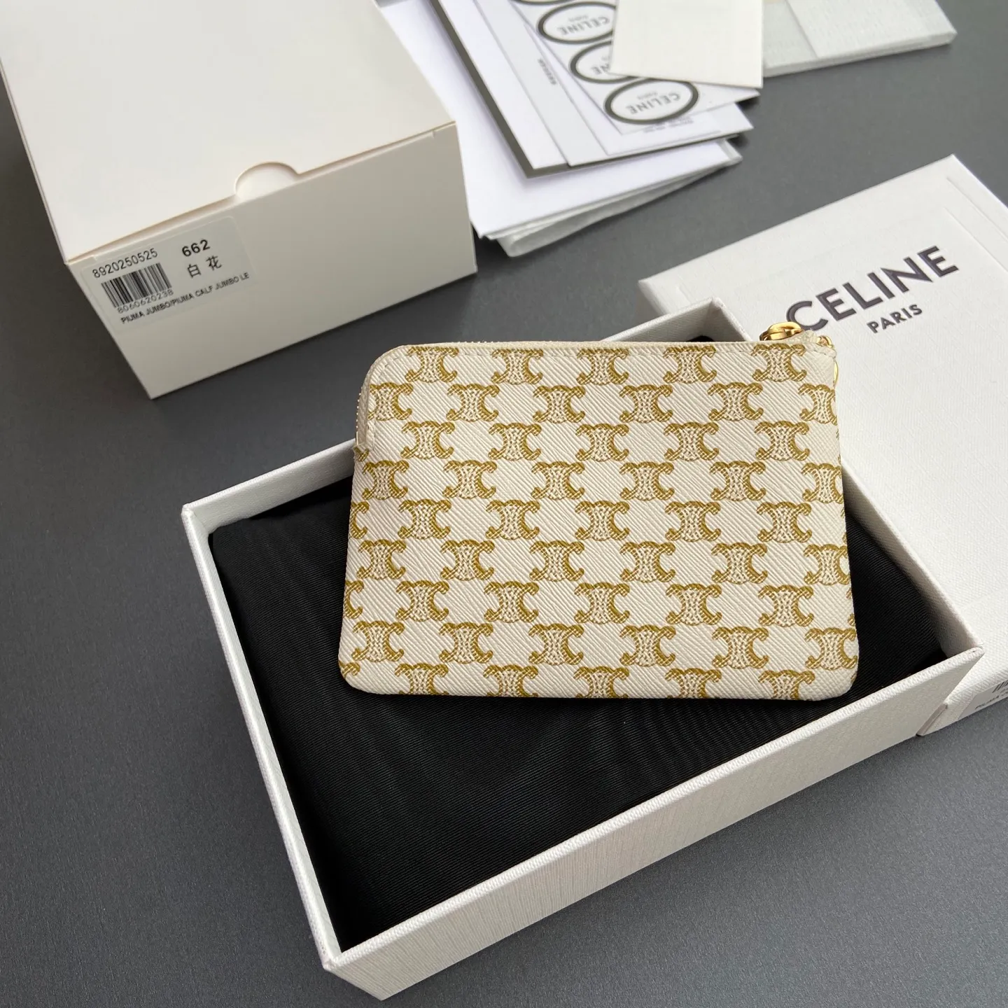[Special grade imported original leather] ¥460 TRIOMPHE logo printing with hook buckle coin card holder Lining: fabric Gold metal parts Zipper lock 1 screw keychain Number: 10C 662 BTA.38NO663 662 White presbyopia Size: w13×h9.5cm