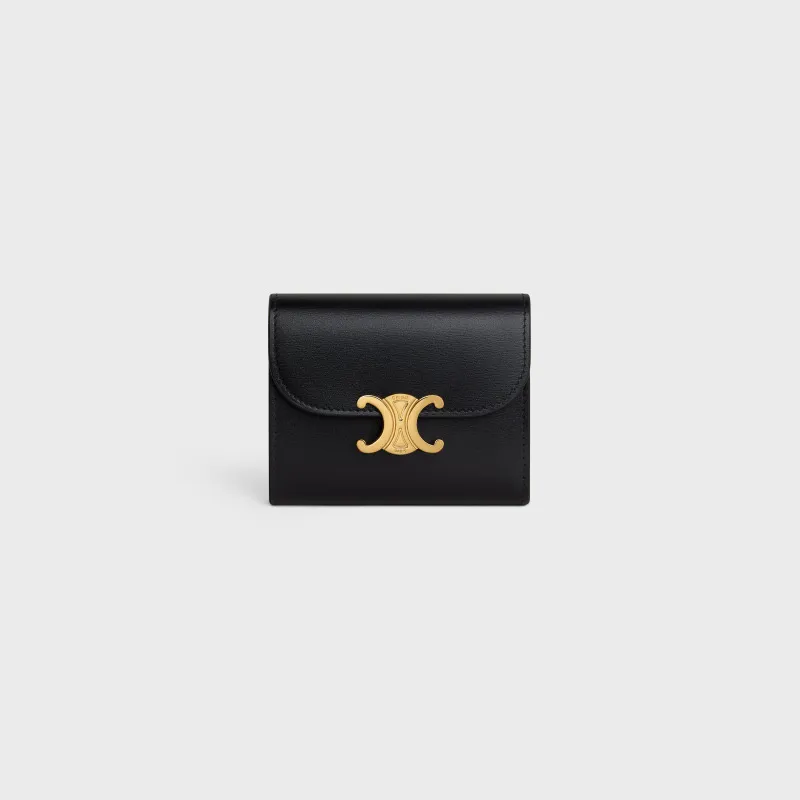 [Special grade pure steel hardware original leather] ¥700 TRIOMPHE bright cow leather wallet/No.: 10D782CQH.04LU782 783 Black full leather Size: w10.5×9×3cm.