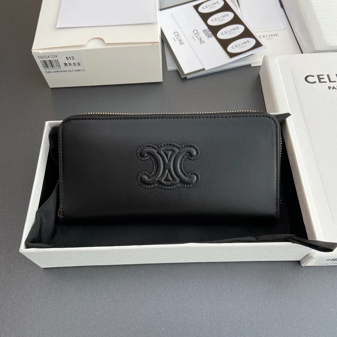 [Special grade pure steel hardware original leather] ¥740 TRIOMPHE smooth cowhide long zipper bag Zipper closure 2 gusseted compartments 12 credit card slots 2 flat pockets No.: 10K 513 DR8.04LU 513 Black full leather Size: w19×h10×d2cm