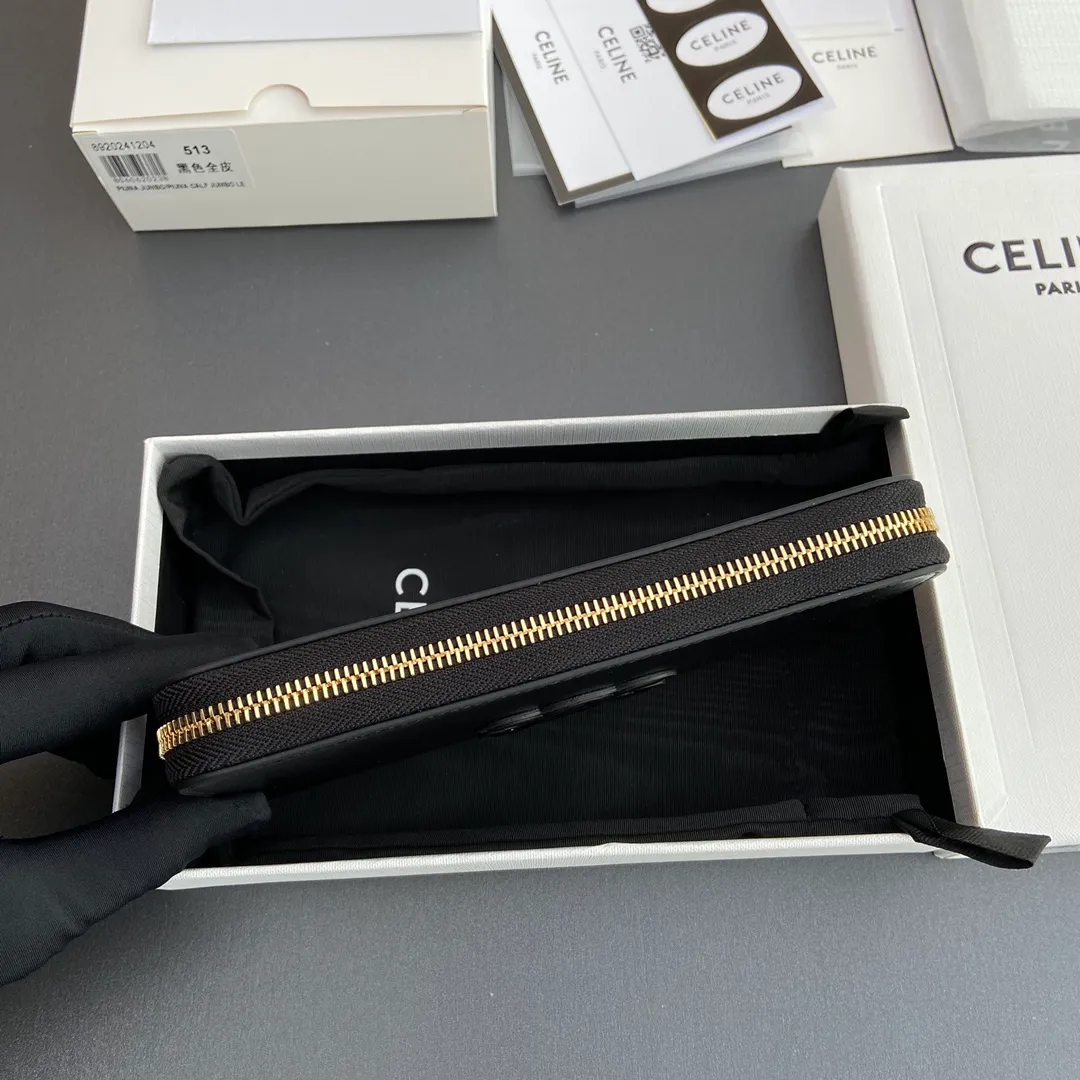 [Special grade pure steel hardware original leather] ¥740 TRIOMPHE smooth cowhide long zipper bag Zipper closure 2 gusseted compartments 12 credit card slots 2 flat pockets No.: 10K 513 DR8.04LU 513 Black full leather Size: w19×h10×d2cm