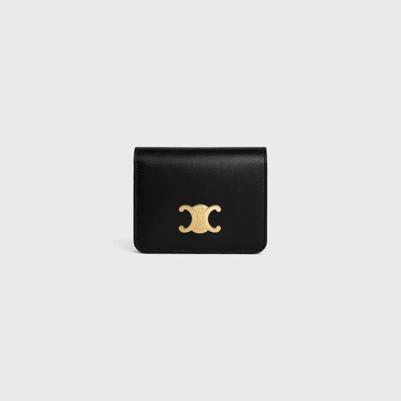 [Special grade pure steel hardware original leather] ¥640 TRIOMPHE glossy cow leather short wallet No.: 10K623DPV.38NO 622 623 Black full leather Size: w11×9×3cm.