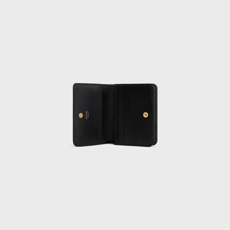 [Special grade pure steel hardware original leather] ¥640 TRIOMPHE glossy cow leather short wallet No.: 10K623DPV.38NO 622 623 Black full leather Size: w11×9×3cm.