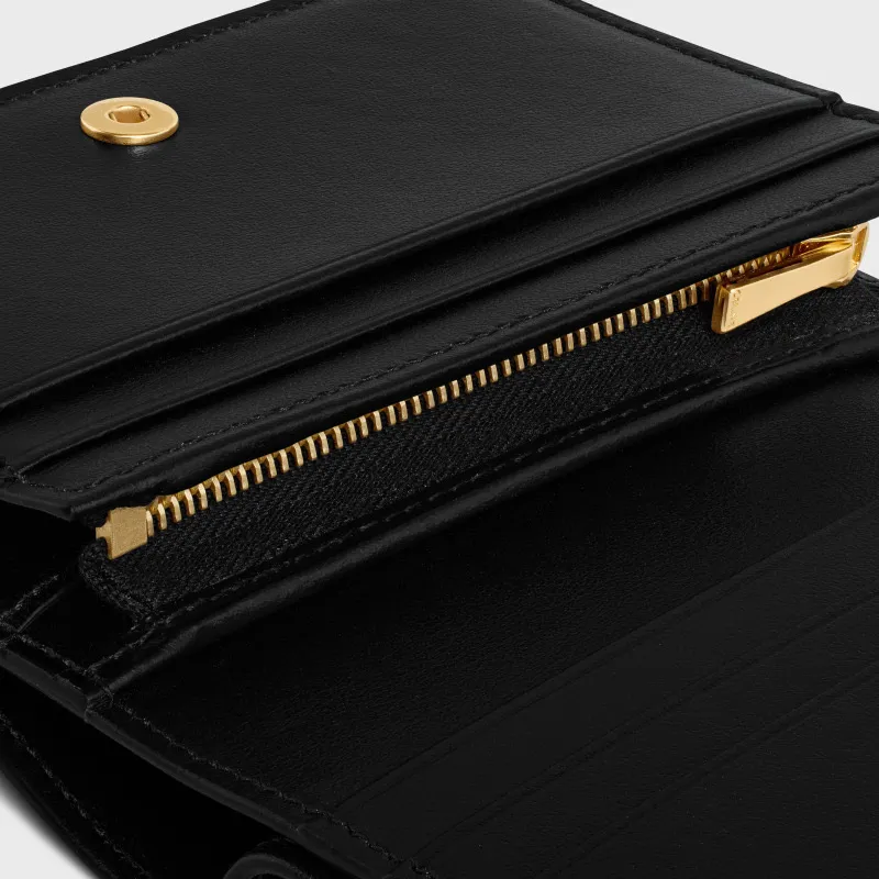 [Special grade pure steel hardware original leather] ¥640 TRIOMPHE glossy cow leather short wallet No.: 10K623DPV.38NO 622 623 Black full leather Size: w11×9×3cm.