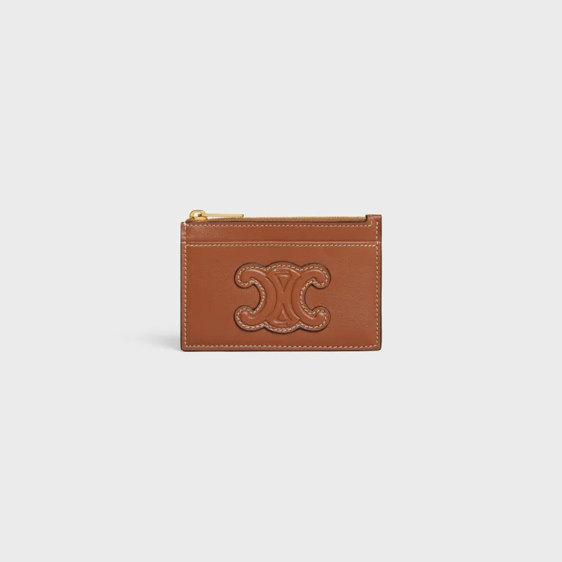 [Special grade pure steel hardware original leather] TRIOMPHE bright sheep leather card holder/2024 small competition No.: 10K58304EMJ.04LU K58304 yellow brown full leather (sheepskin)