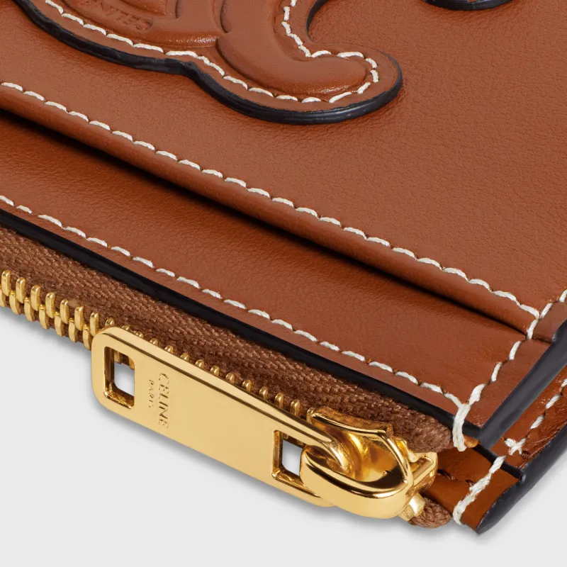 [Special grade pure steel hardware original leather] TRIOMPHE bright sheep leather card holder/2024 small competition No.: 10K58304EMJ.04LU K58304 yellow brown full leather (sheepskin)