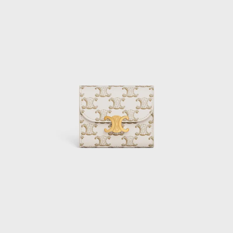 [Special grade pure steel hardware original leather] TRIOMPHE logo printed short wallet/2024 Xiaosai No.: 10D782CQH.04LU783 782 white/presbyopia