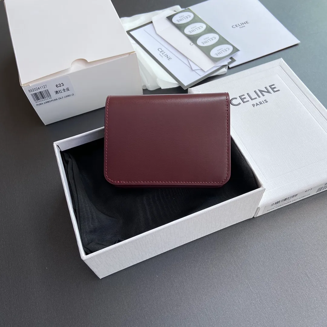 [Extra-grade pure steel hardware original leather] ¥640 TRIOMPHE glossy cow leather short wallet/2024 Xiaosai 5 card slots 1 zipper coin bag 1 flat pocket 1 banknote bag No.: 10K623DPV.38NO 622 623 Burgundy full leather Size: w11×9×3cm.