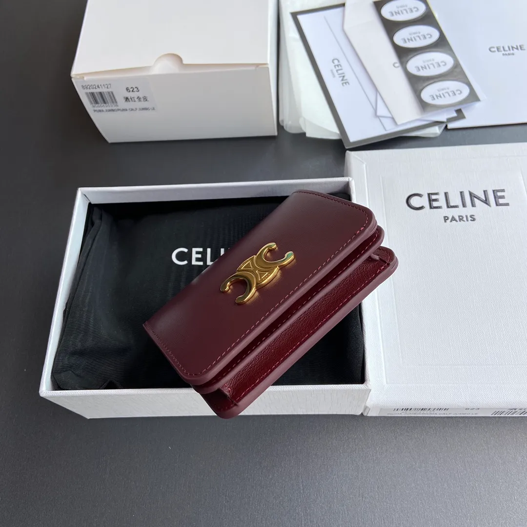 [Extra-grade pure steel hardware original leather] ¥640 TRIOMPHE glossy cow leather short wallet/2024 Xiaosai 5 card slots 1 zipper coin bag 1 flat pocket 1 banknote bag No.: 10K623DPV.38NO 622 623 Burgundy full leather Size: w11×9×3cm.