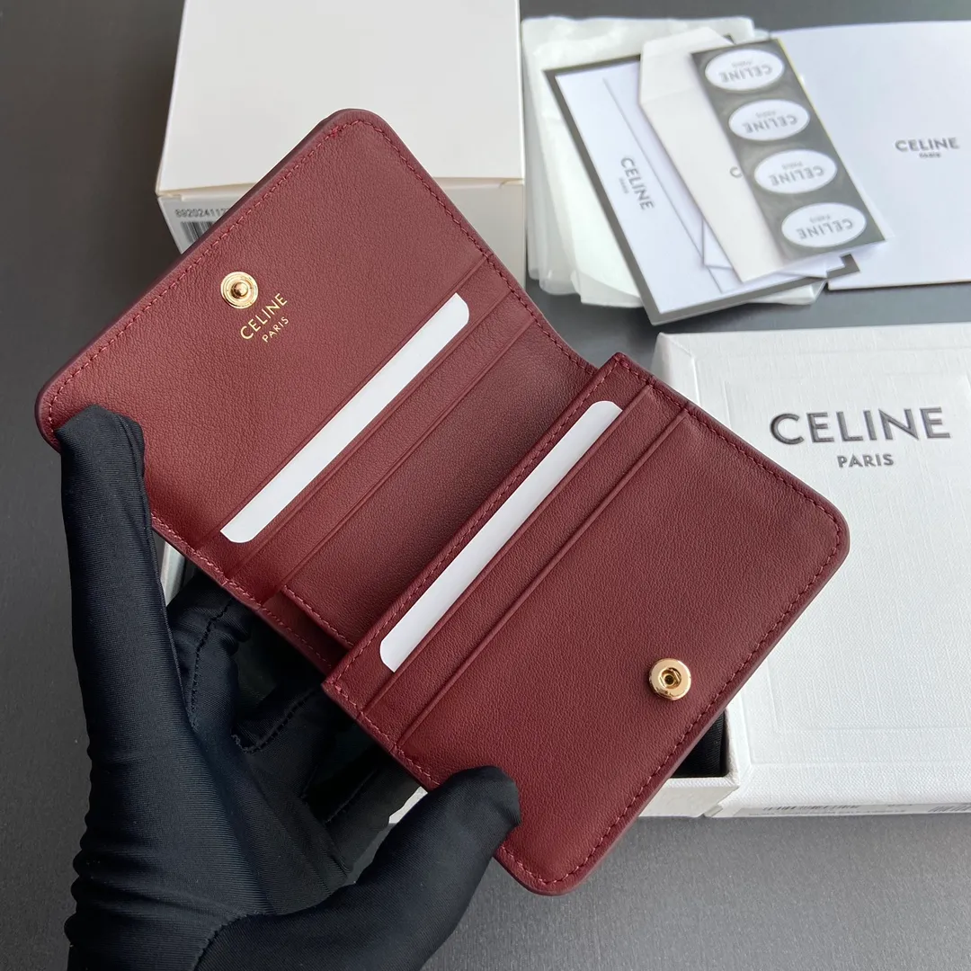 [Extra-grade pure steel hardware original leather] ¥640 TRIOMPHE glossy cow leather short wallet/2024 Xiaosai 5 card slots 1 zipper coin bag 1 flat pocket 1 banknote bag No.: 10K623DPV.38NO 622 623 Burgundy full leather Size: w11×9×3cm.