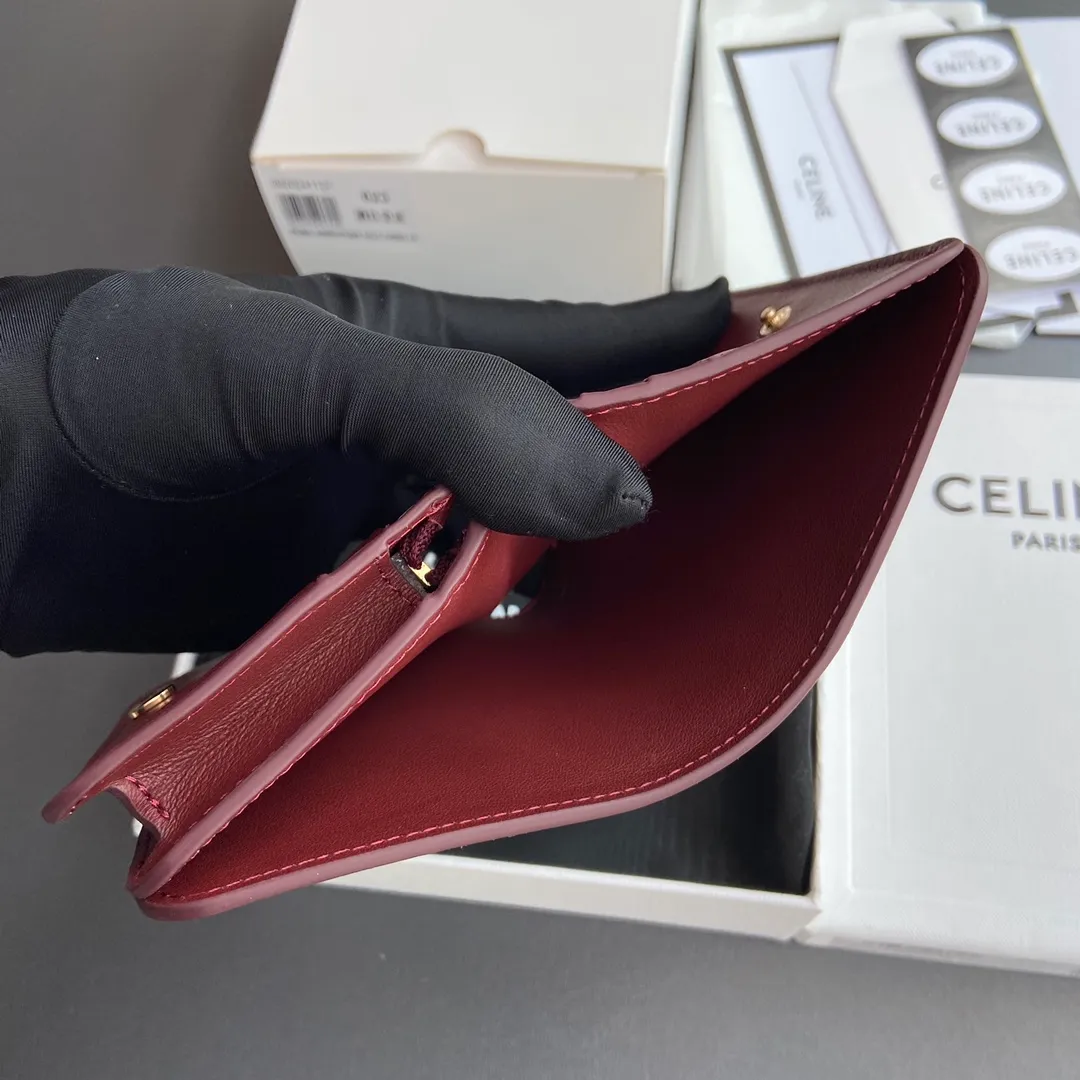 [Extra-grade pure steel hardware original leather] ¥640 TRIOMPHE glossy cow leather short wallet/2024 Xiaosai 5 card slots 1 zipper coin bag 1 flat pocket 1 banknote bag No.: 10K623DPV.38NO 622 623 Burgundy full leather Size: w11×9×3cm.