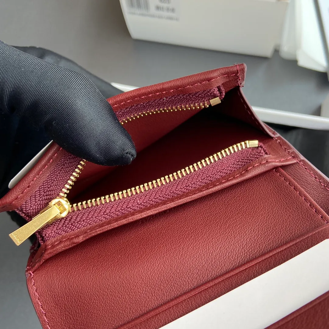 [Extra-grade pure steel hardware original leather] ¥640 TRIOMPHE glossy cow leather short wallet/2024 Xiaosai 5 card slots 1 zipper coin bag 1 flat pocket 1 banknote bag No.: 10K623DPV.38NO 622 623 Burgundy full leather Size: w11×9×3cm.