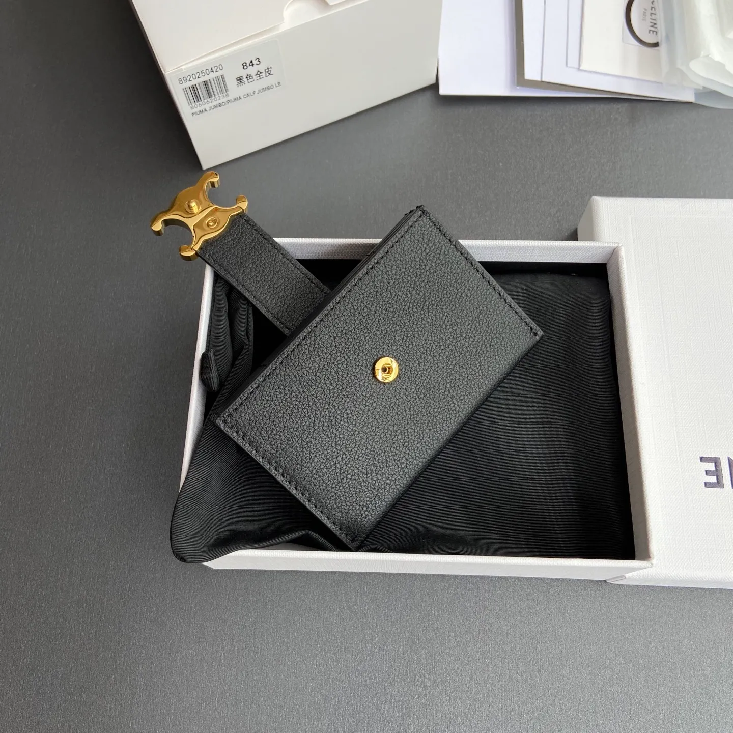 [Extra-grade pure steel hardware original leather] ¥660 ACCORDEON soft grained cow leather card holder/new model cow leather gold decorated TRIOMPHE metal texture snap button opening and closing 3 card slots No.: 10N843GHH.38NO 842 843 Black full leather Size: w11×h7×d2.5cm