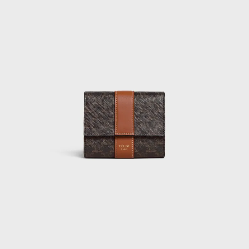 [Special grade pure steel hardware original leather] TRIOMPHE logo printed short tri-fold wallet/2024 Xiaosai No.: 10D572BZ9.04LU 572 yellow brown/presbyopia