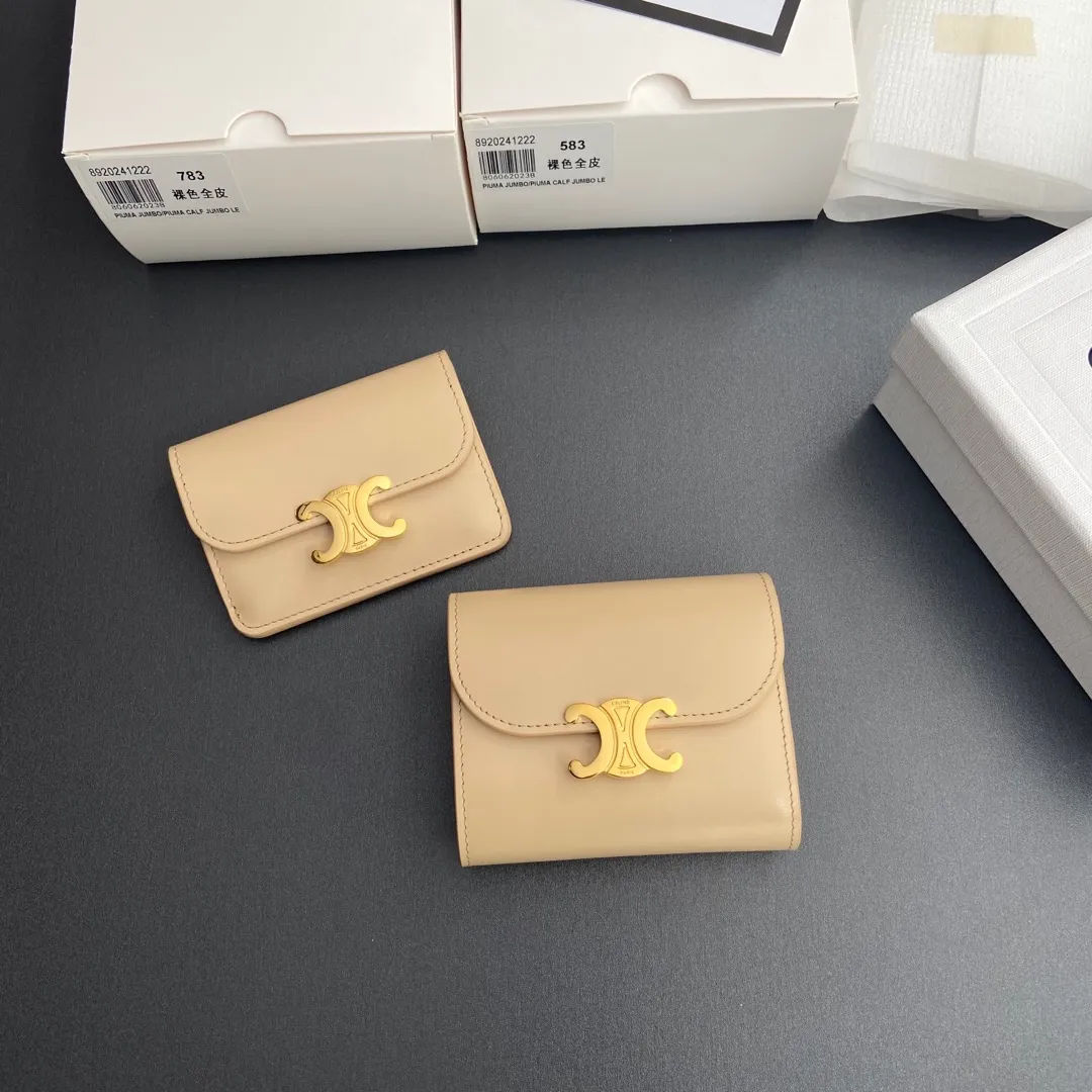 [Special grade pure steel hardware original leather] TRIOMPHE glossy cow leather wallet/783 Nude color full leather 583 Nude color full leather Xiaosai combination picture