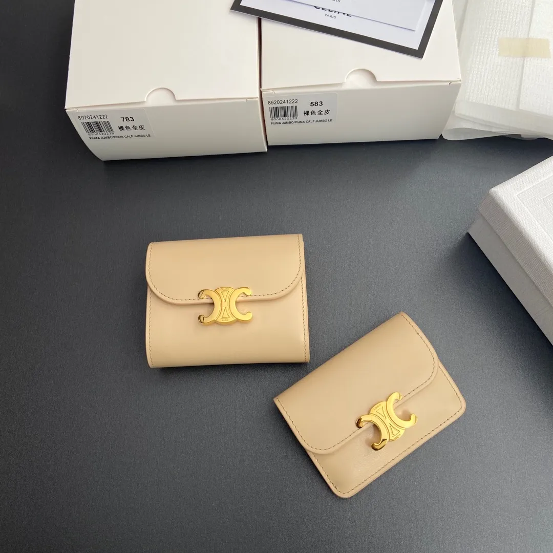 [Special grade pure steel hardware original leather] TRIOMPHE glossy cow leather wallet/783 Nude color full leather 583 Nude color full leather Xiaosai combination picture