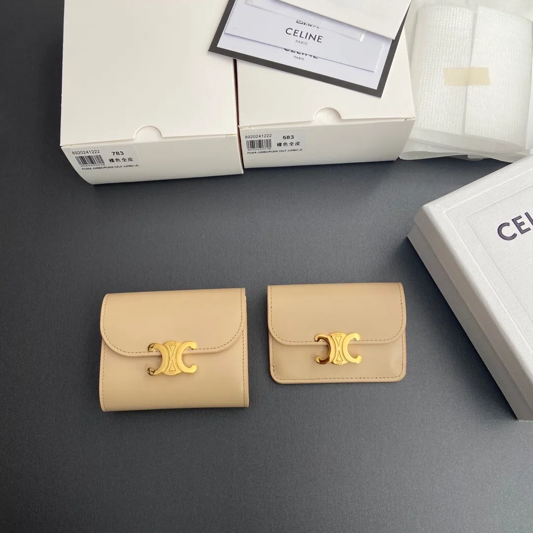 [Special grade pure steel hardware original leather] TRIOMPHE glossy cow leather wallet/783 Nude color full leather 583 Nude color full leather Xiaosai combination picture