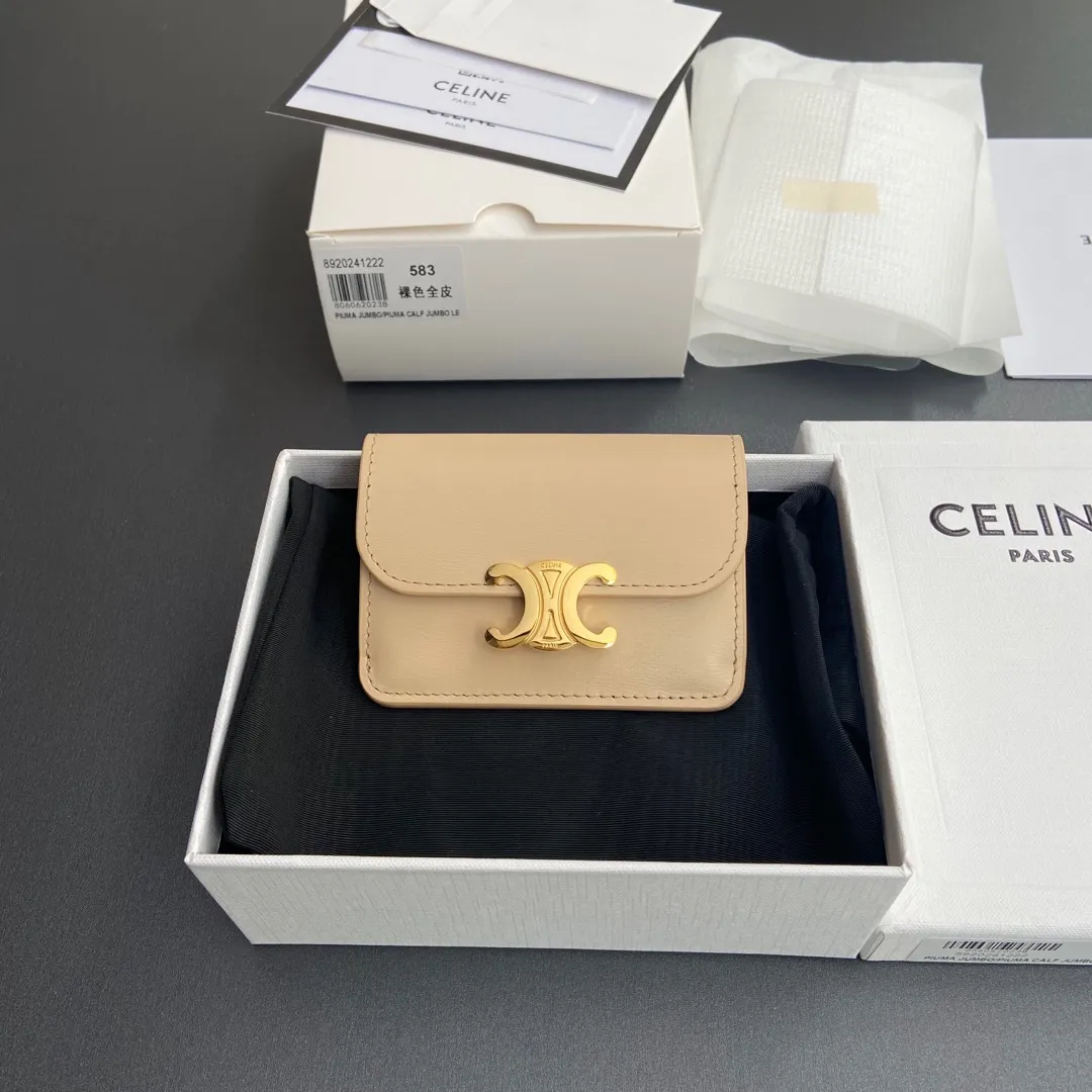 [Special grade pure steel hardware original leather] TRIOMPHE glossy cow leather wallet/783 Nude color full leather 583 Nude color full leather Xiaosai combination picture