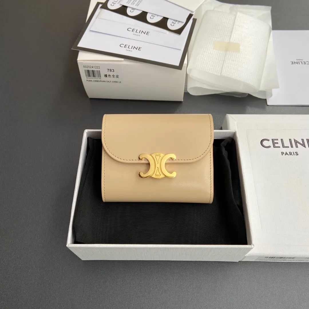 [Special grade pure steel hardware original leather] TRIOMPHE glossy cow leather wallet/783 Nude color full leather 583 Nude color full leather Xiaosai combination picture