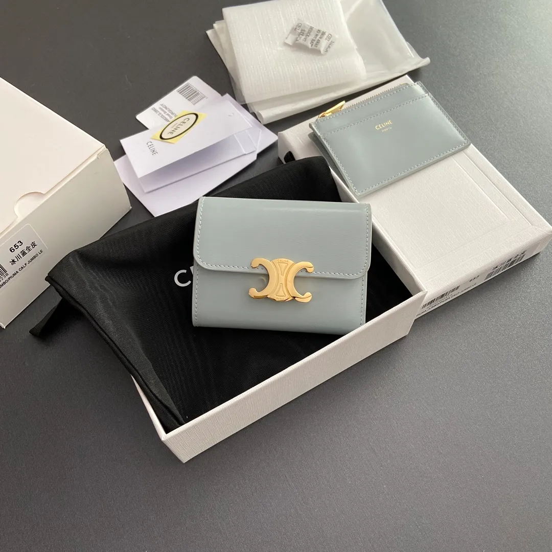 [Special grade pure steel hardware original leather] TRIOMPHE glossy leather short wallet/2024 Xiaosai No.: 10l653DS3.04LU652 653 glacier blue full leather