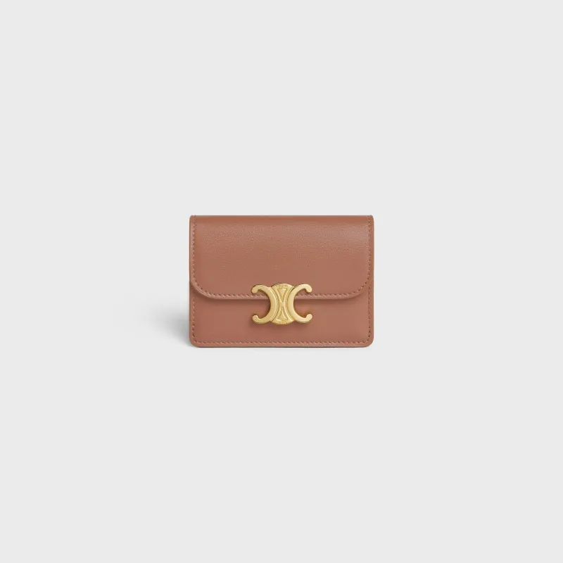 [Special grade pure steel hardware original leather] TRIOMPHE glossy cow leather flip card holder / No.: 10I582CPJ.04LU 583 Bronze full leather Size: w10×h7.5×d2cm