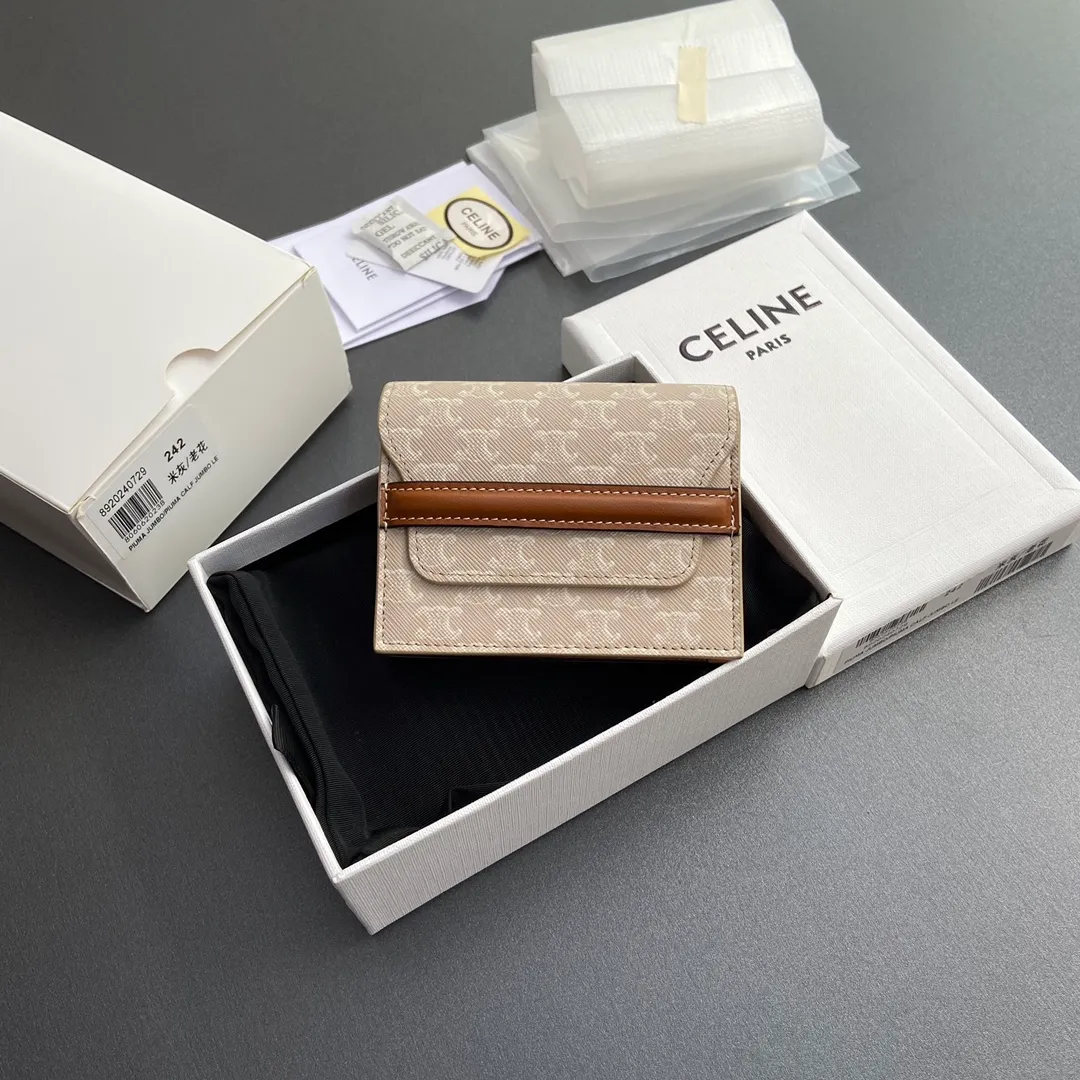 [Special grade imported original leather] ¥460 TRIOMPHE logo printed card holder, business card holder/2024 Xiaosai 2 card slots 2 gusseted compartments 2 flat pockets 1 banknote bag No.: 10E242BZ904.LU 242 meter gray/presbyopia Size: w10×8×3cm