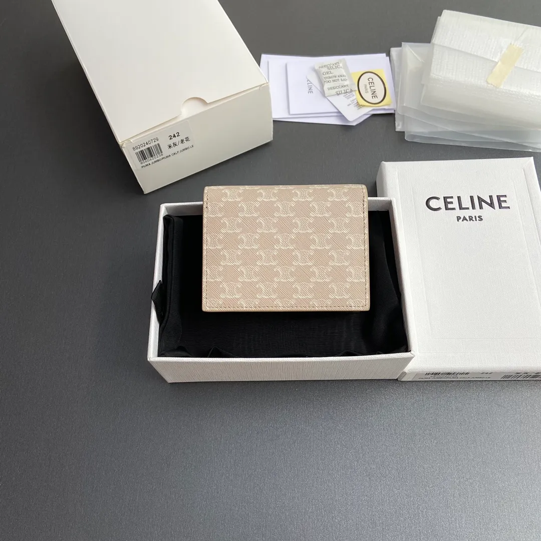 [Special grade imported original leather] ¥460 TRIOMPHE logo printed card holder, business card holder/2024 Xiaosai 2 card slots 2 gusseted compartments 2 flat pockets 1 banknote bag No.: 10E242BZ904.LU 242 meter gray/presbyopia Size: w10×8×3cm