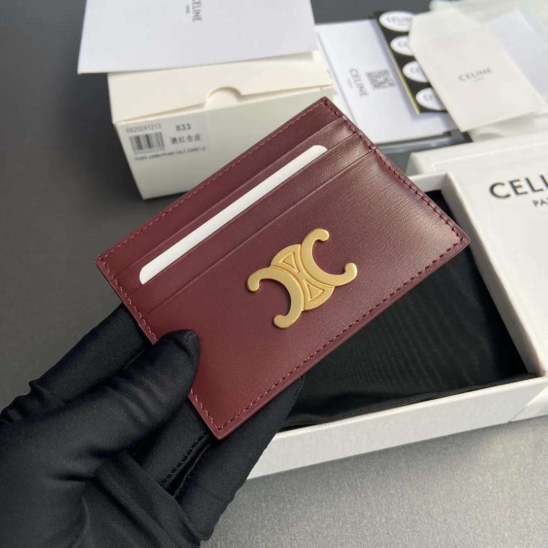[Special grade pure steel hardware original leather] ¥480 TRIOMPHE bright cow leather card holder/2024 Xiaosai Zipper lock 1 flat pocket 6 card slots No.: 10L832CQH.04LU833 833 burgundy full leather Size: w11×8cm