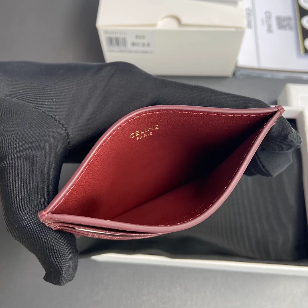 [Special grade pure steel hardware original leather] ¥480 TRIOMPHE bright cow leather card holder/2024 Xiaosai Zipper lock 1 flat pocket 6 card slots No.: 10L832CQH.04LU833 833 burgundy full leather Size: w11×8cm