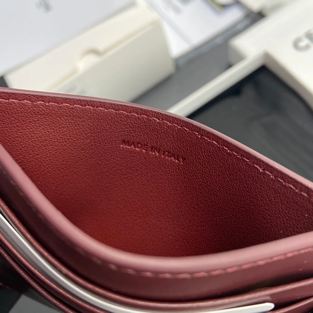 [Special grade pure steel hardware original leather] ¥480 TRIOMPHE bright cow leather card holder/2024 Xiaosai Zipper lock 1 flat pocket 6 card slots No.: 10L832CQH.04LU833 833 burgundy full leather Size: w11×8cm
