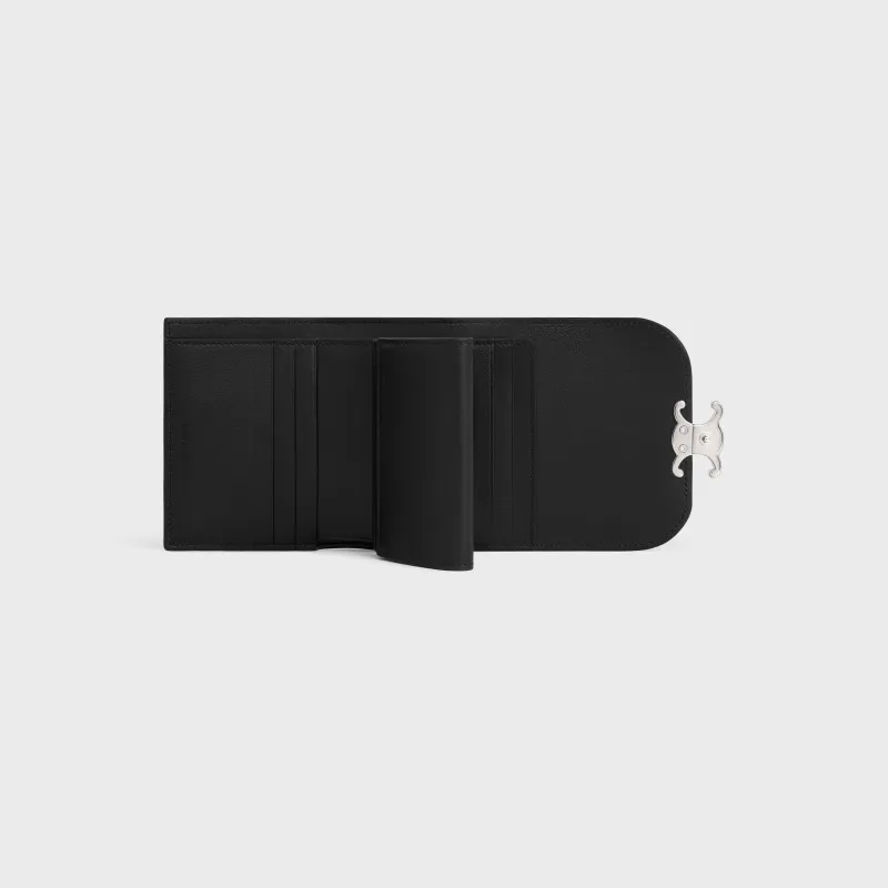 [Special grade pure steel hardware original leather] ¥700 TRIOMPHE bright cow leather wallet/No.: 10D782CQH.04LU782 783 Black and silver full leather Size: w10.5×9×3cm.