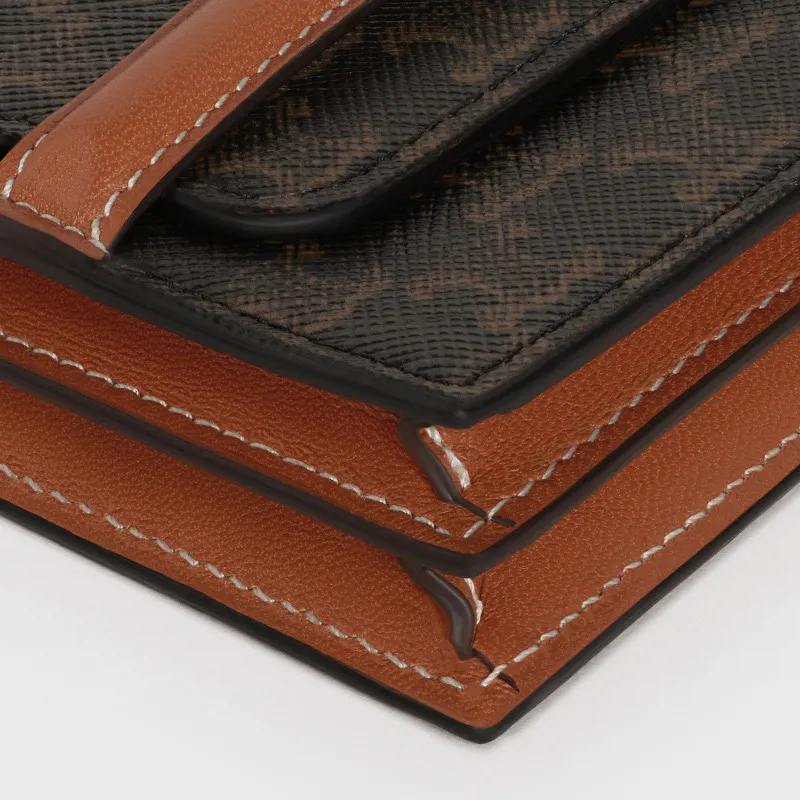[Special grade imported original leather] TRIOMPHE logo printed card holder and business card holder/2024 Xiaosai No.: 10E242BZ904.LU 242 yellow brown/presbyopia