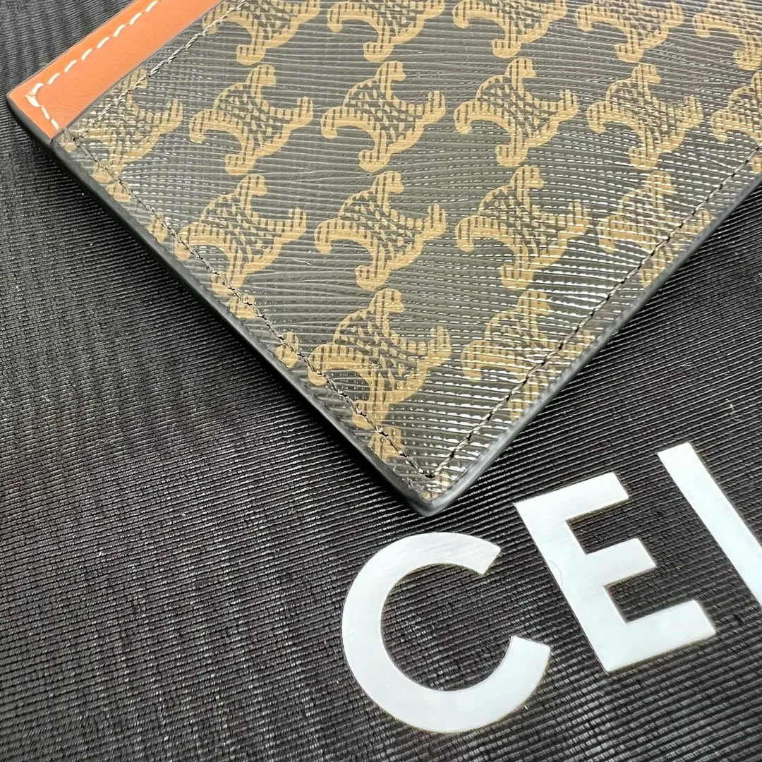 460💰Card holder with printed logo, dimensions 10.5x7 cm, coated canvas, sheepskin binding, lining calfskin/fabric, gold-tone hardware, 2 card slots, 1 flat pocket, No. 10B702