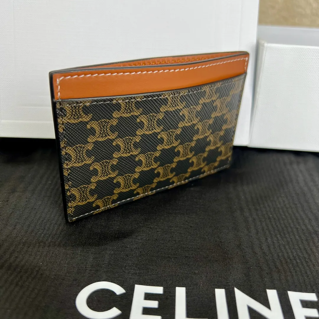 460💰Card holder with printed logo, dimensions 10.5x7 cm, coated canvas, sheepskin binding, lining calfskin/fabric, gold-tone hardware, 2 card slots, 1 flat pocket, No. 10B702