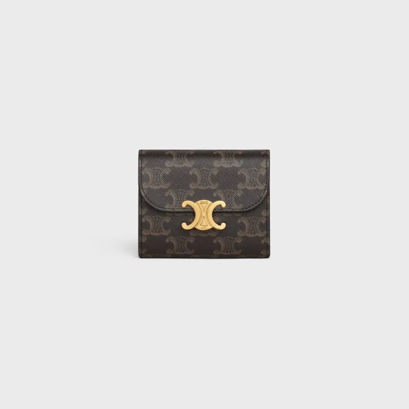 [Special grade pure steel hardware original leather] TRIOMPHE logo printed short wallet/2024 Xiaosai No.: 10D782CQH.04LU783 782 yellow brown/presbyopia