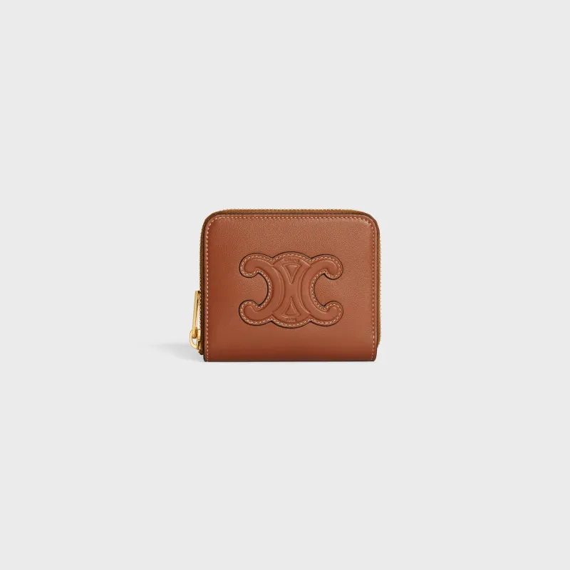 [Special grade pure steel hardware original leather] TRIOMPHE smooth sheepskin short zipper bag/2024 small competition No.: 10K 533 DR8.04LU 533 brown full leather