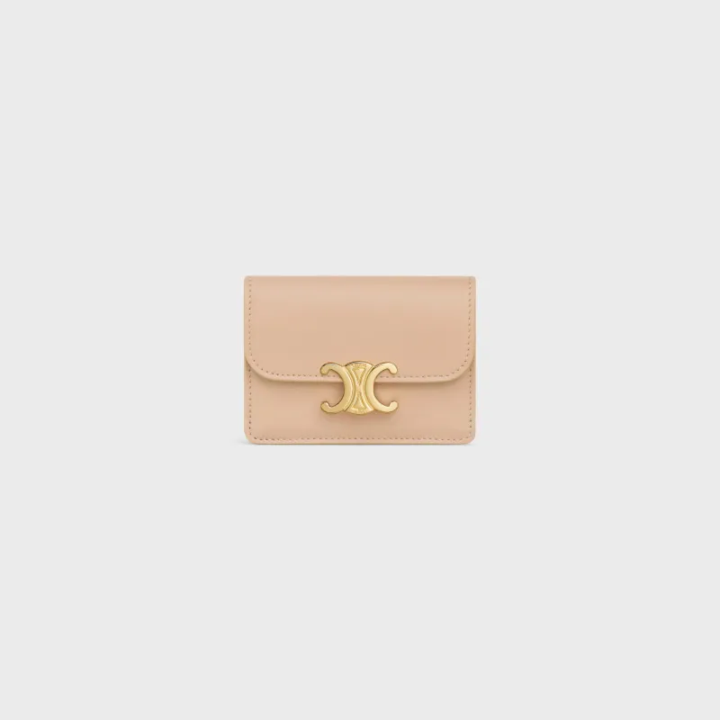 [Special grade pure steel hardware original leather] TRIOMPHE glossy cow leather flip card holder/2024 small competition No.: 10I 582 CPJ.04LU 583 nude full leather