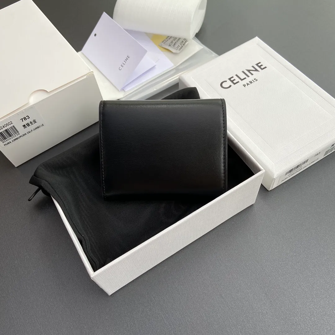 [Extra-grade pure steel hardware original leather] ¥700 TRIOMPHE glossy cow leather wallet/2024 Xiaosai 5 card slots 1 folding coin bag with snap buckle 1 flat pocket 1 banknote bag No.: 10D782CQH.04LU782 783 black silver full leather Size: w10.5×9×3cm.