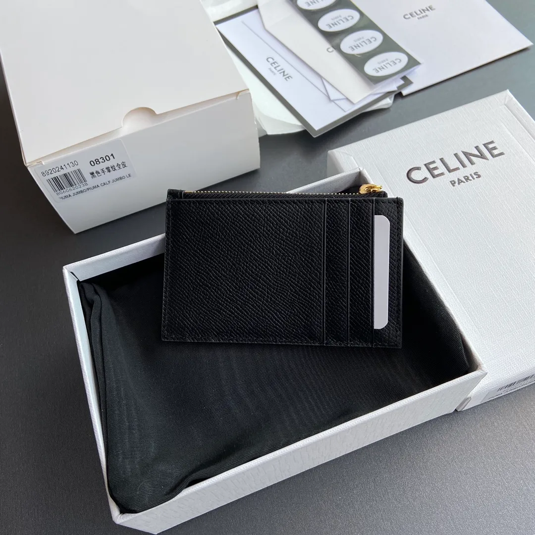 [Extra-grade pure steel hardware original leather] ¥500 Palm print cow leather zipper card holder/2024 Xiaosai cow leather Cow leather lining Gold finish TRIOMPHE functional pendant 1 zipper compartment 3 credit card slots 1 outer flat pocket Number: 10M083FRJ.38NO 083 08301 Black palm print full leather Size: w11×7.5cm