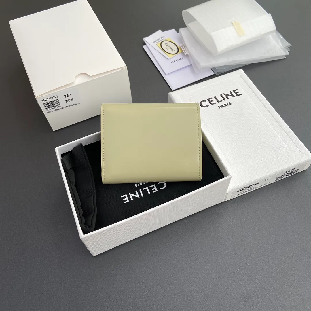 [Special grade pure steel hardware original leather] ¥700 TRIOMPHE bright cow leather wallet/2024 Xiaosai 5 card slots 1 folding coin bag with snap button 1 flat pocket 1 banknote bag No.: 10D782CQH.04LU783 783 almond green full leather Size: w10.5×9×3cm.