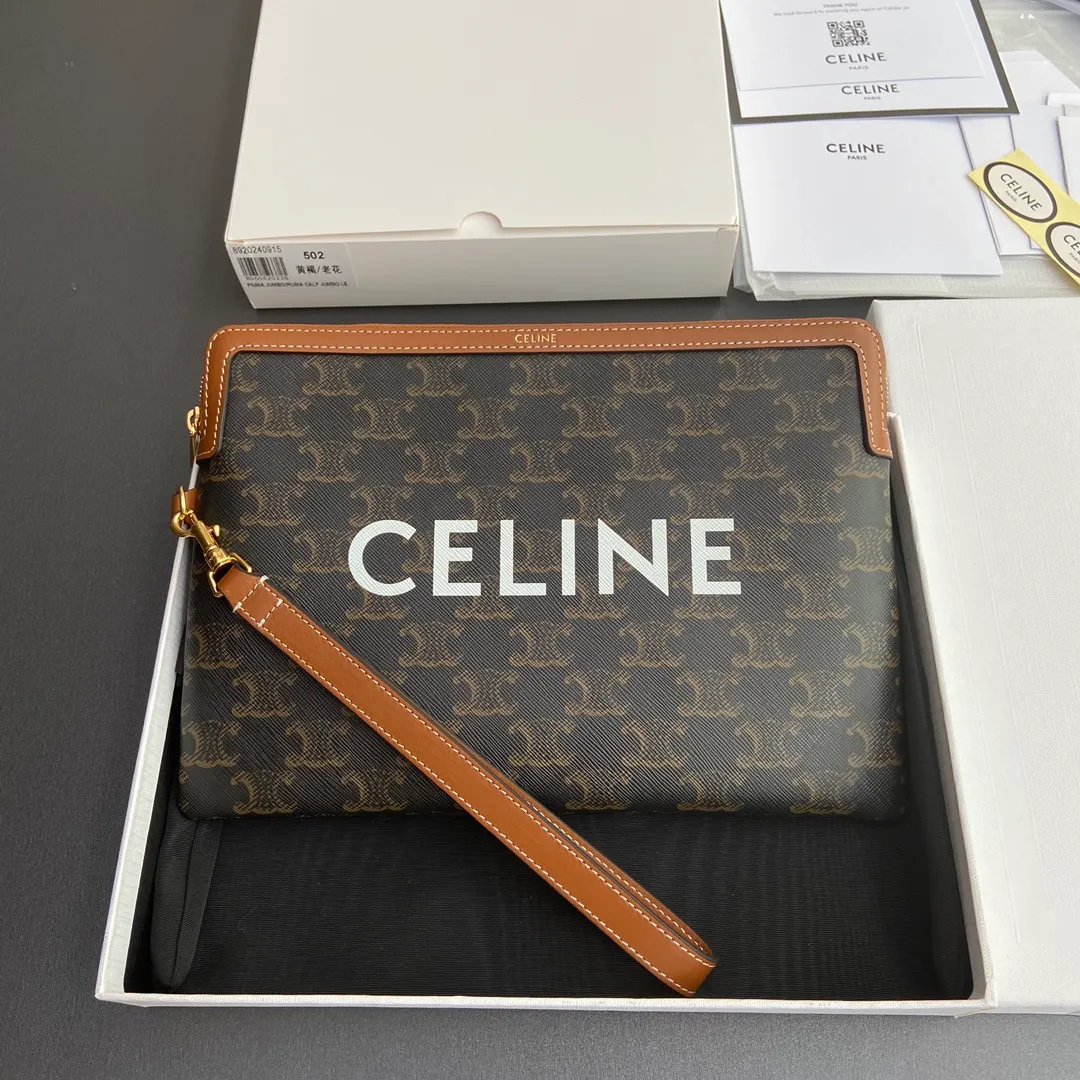 [Special grade pure steel hardware original leather] ¥740 TRIOMPHE iconic printed clutch bag/2024 Xiaosai No.: 10J502FES.04LU 502 502 yellow brown/presbyopia