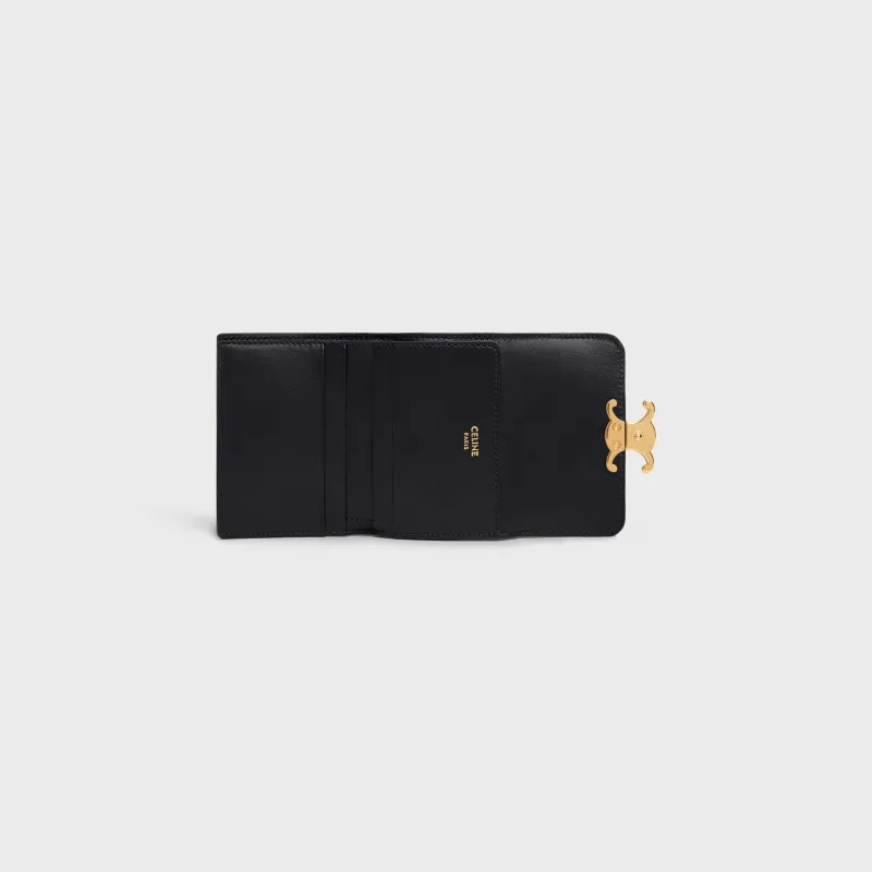 [Special grade pure steel hardware original leather] ¥680 TRIOMPHE glossy leather short wallet/No.: 10l653DS3.04LU652 653 Black full leather Size: w9.5×h7.5×3cm