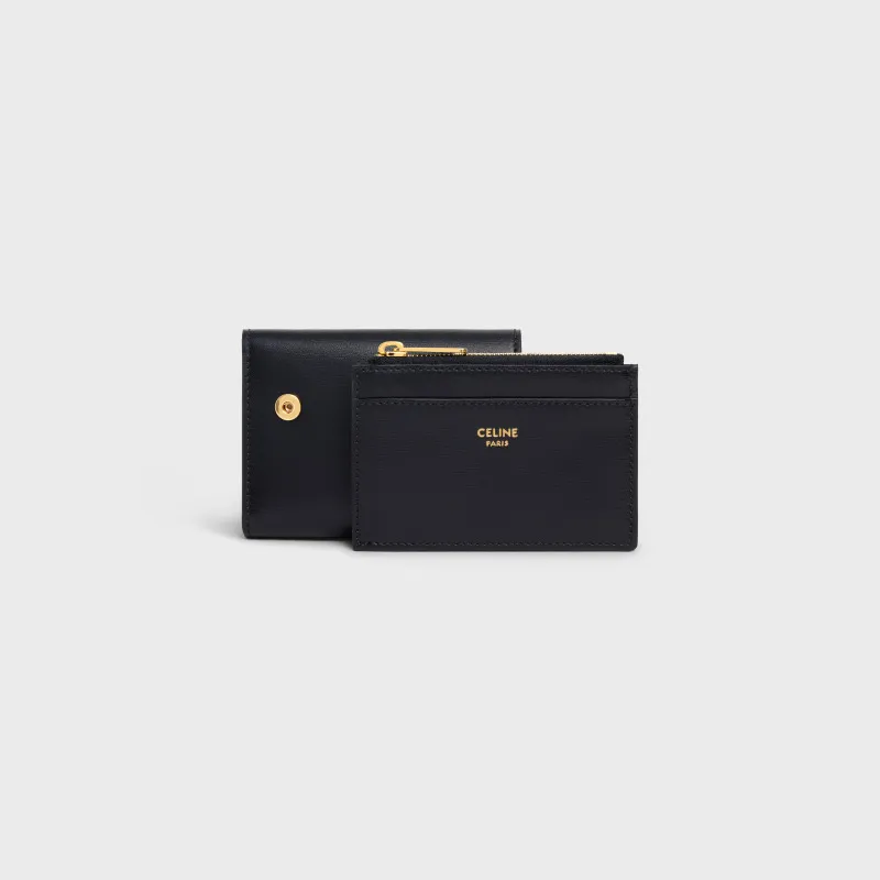 [Special grade pure steel hardware original leather] ¥680 TRIOMPHE glossy leather short wallet/No.: 10l653DS3.04LU652 653 Black full leather Size: w9.5×h7.5×3cm